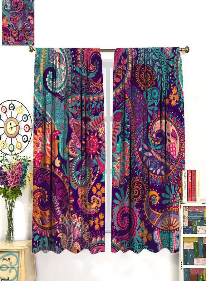 AuiMzoo Vintage Bohemian Curtains, Indian Bohemian Mandala Colorful Pattern Blackout Thermal Curtains, Bedroom Living Room Curtains, 2 Panel Set, 42x45 in. - Image 3